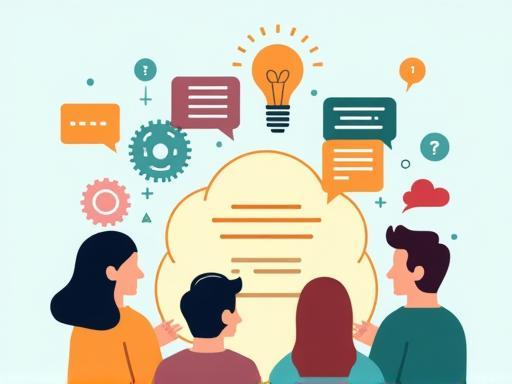 Illustration of people collaborating around knowledge and resources